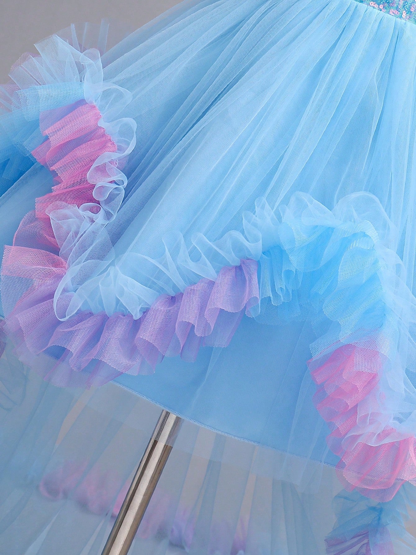 Asymmetrical Princess Dress for Girls – Mesh Ruffle Gown with Train for Party & Wedding