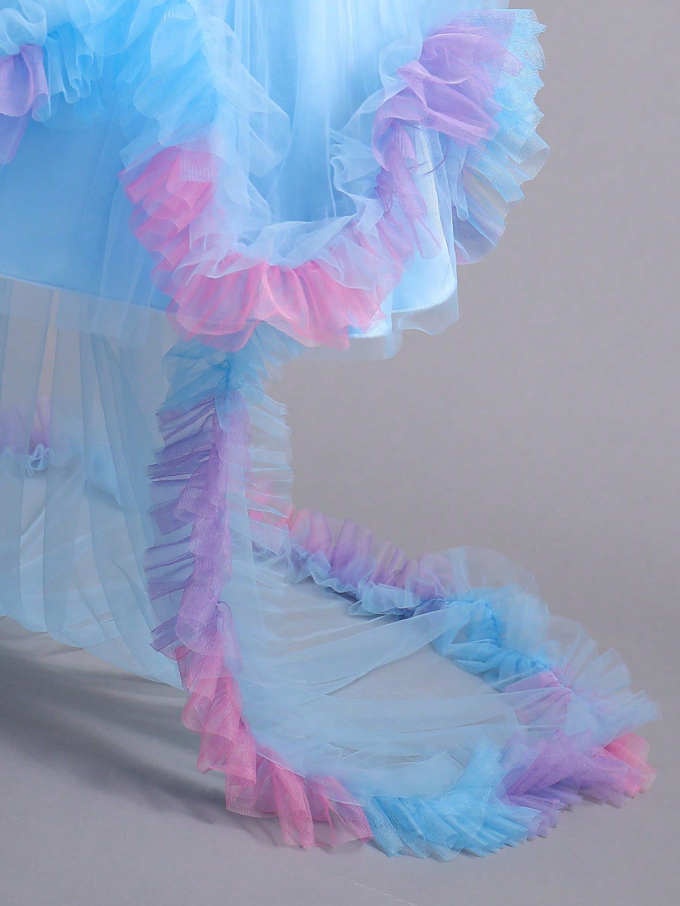 Asymmetrical Princess Dress for Girls – Mesh Ruffle Gown with Train for Party & Wedding