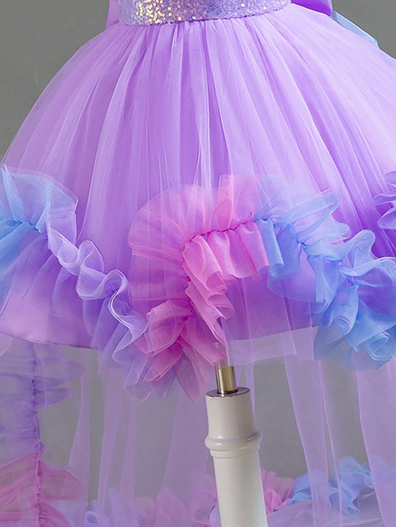 Asymmetrical Princess Dress for Girls – Mesh Ruffle Gown with Train for Party & Wedding