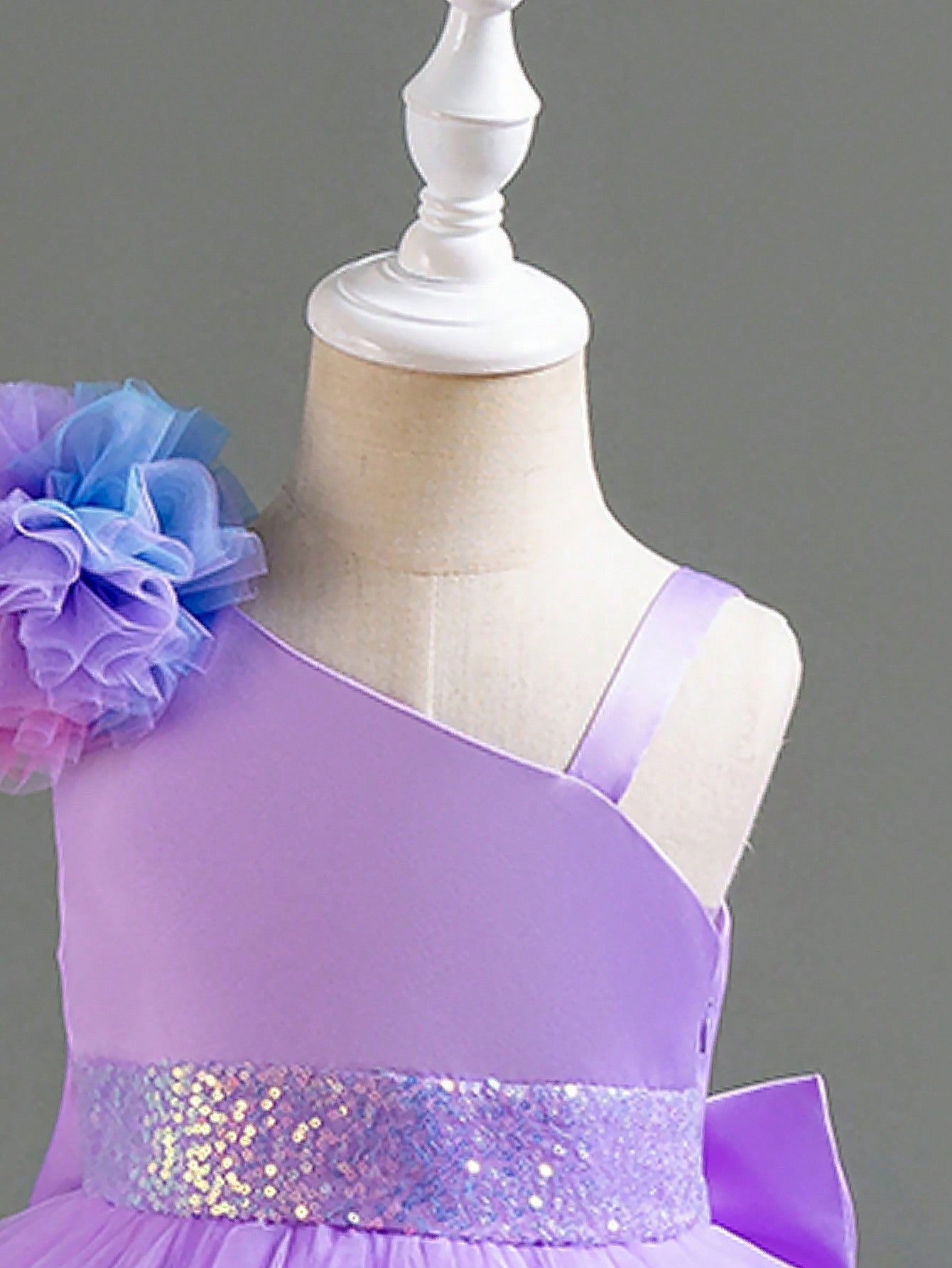 Asymmetrical Princess Dress for Girls – Mesh Ruffle Gown with Train for Party & Wedding