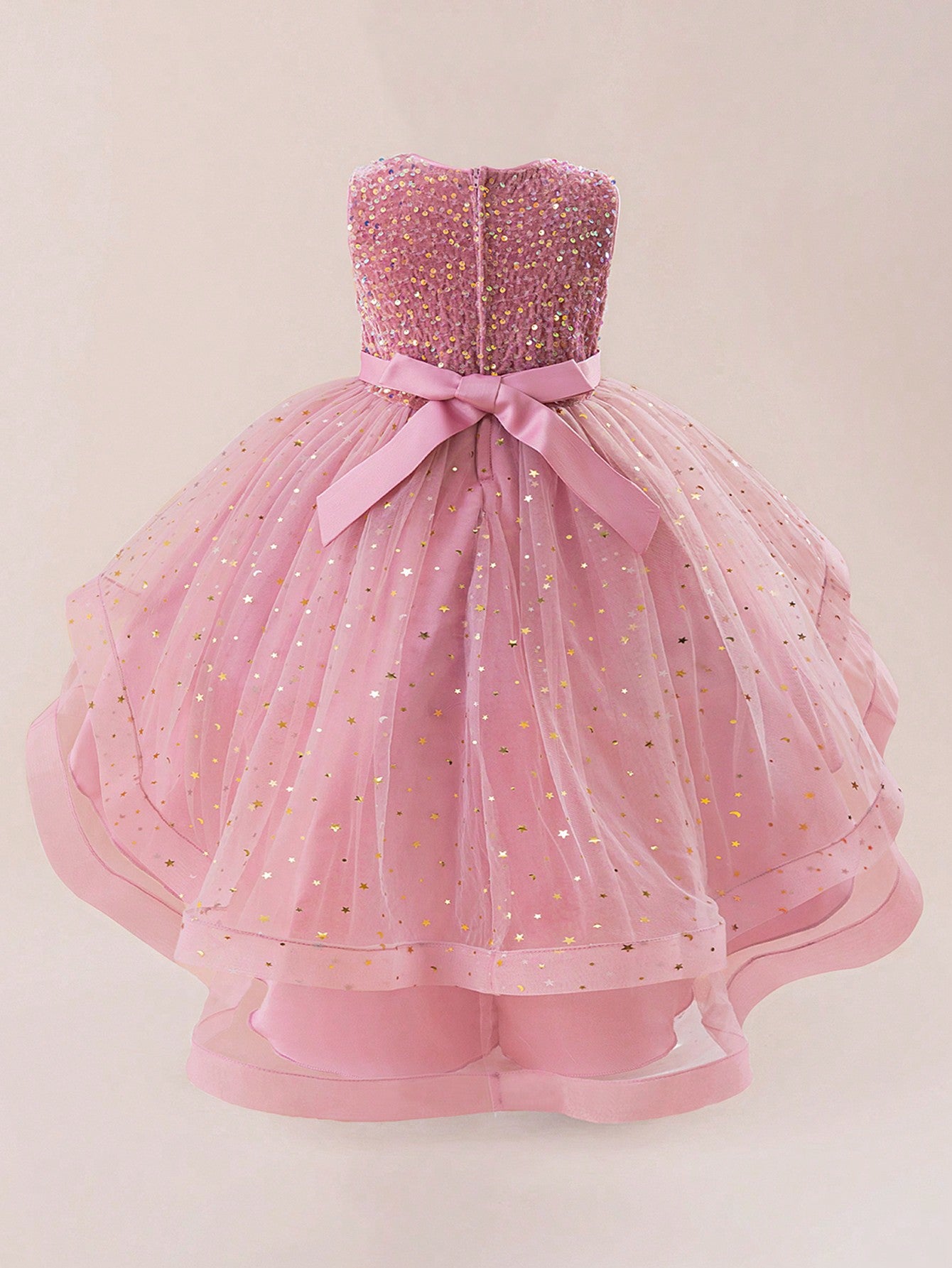 Glamorique Girls Luxury Red Sequin Sparkle Dress – Sleeveless Tulle Party Gown with Glitter Stars and Bow, Elegant Outfit for Christmas, Wedding, Holiday & Birthday