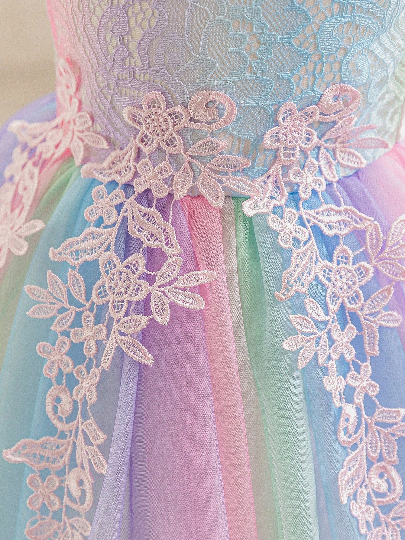 Glamorique Girls Rainbow Gradient Lace Tulle Dress – Summer Sleeveless Princess Gown for Birthday Party, Wedding, Pageant, Holiday Photoshoot