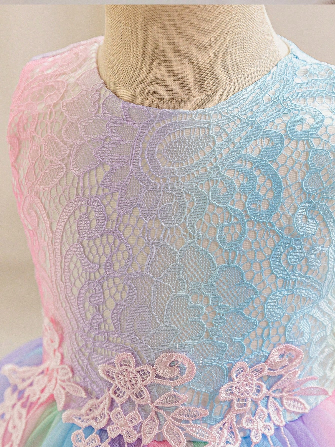 Glamorique Girls Rainbow Gradient Lace Tulle Dress – Summer Sleeveless Princess Gown for Birthday Party, Wedding, Pageant, Holiday Photoshoot