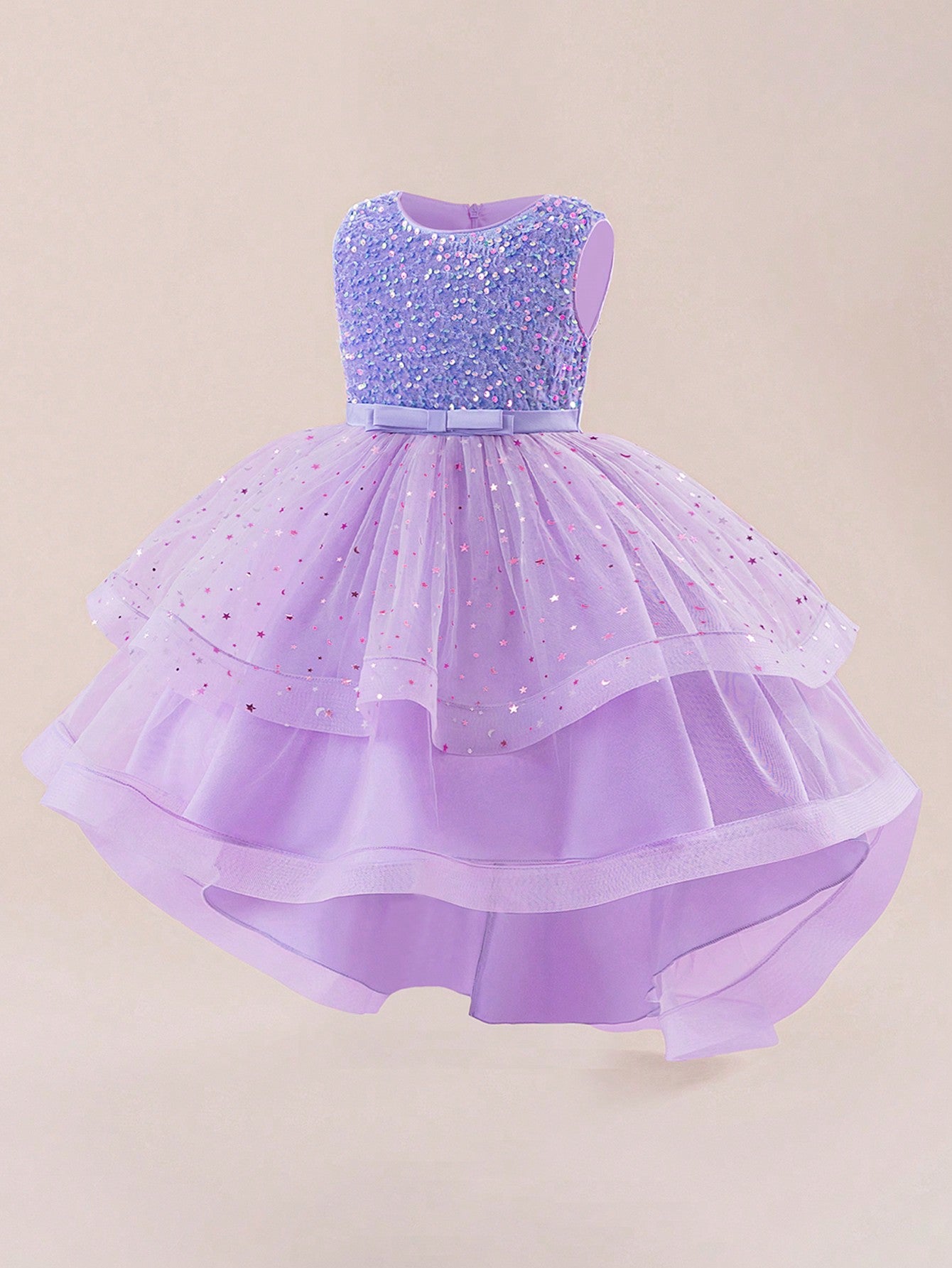 Glamorique Girls Luxury Red Sequin Sparkle Dress – Sleeveless Tulle Party Gown with Glitter Stars and Bow, Elegant Outfit for Christmas, Wedding, Holiday & Birthday