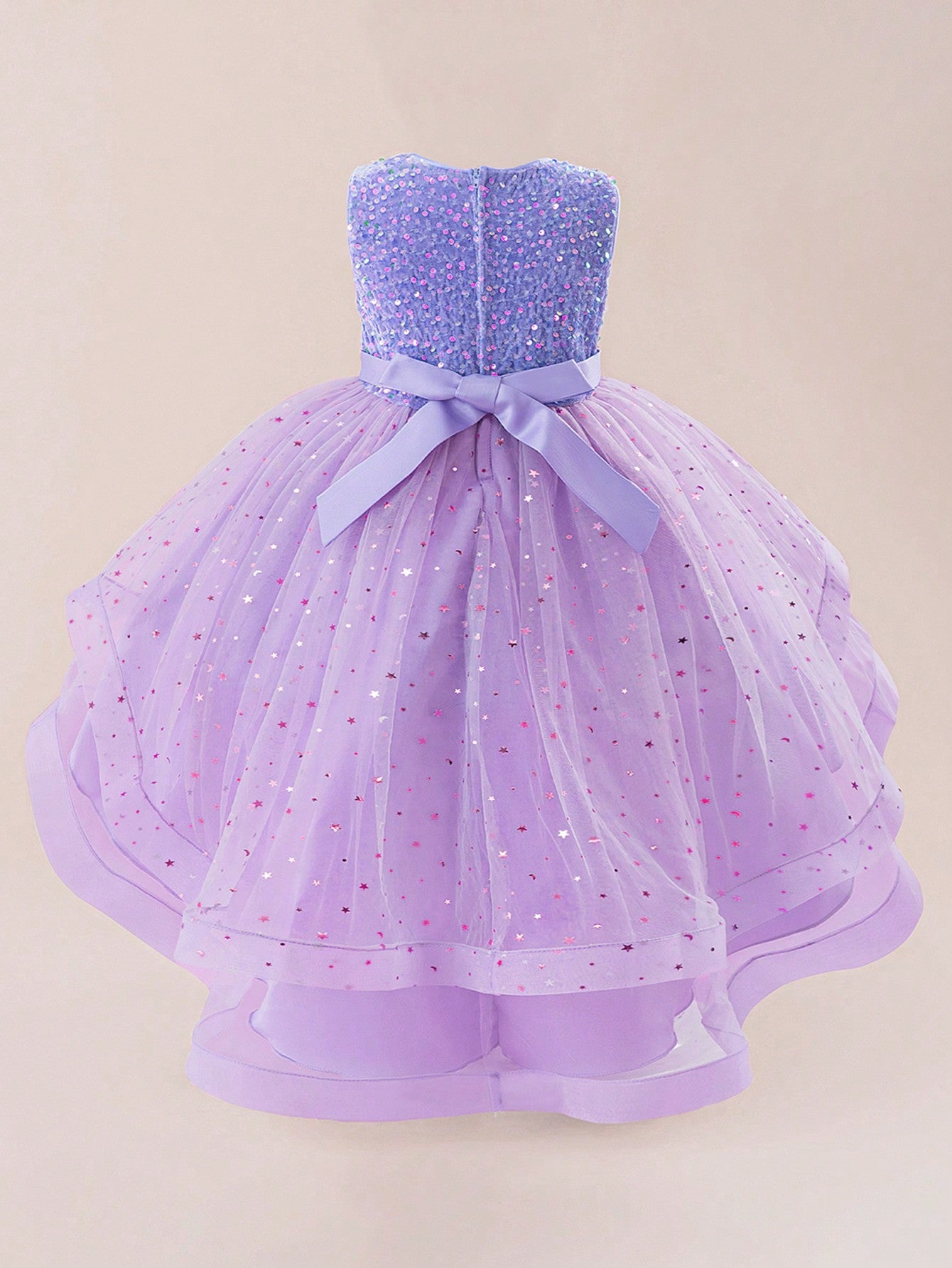 Glamorique Girls Luxury Red Sequin Sparkle Dress – Sleeveless Tulle Party Gown with Glitter Stars and Bow, Elegant Outfit for Christmas, Wedding, Holiday & Birthday