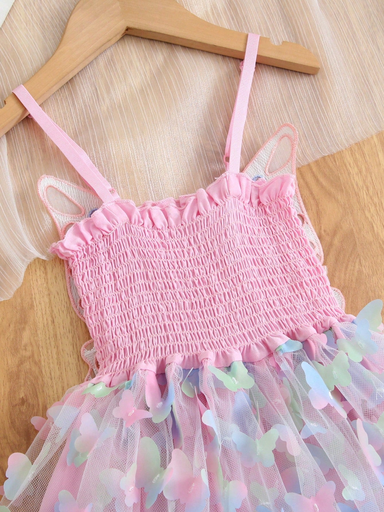 Young Girl Gorgeous Princess Dress With 3D Butterfly Decoration, Rainbow-Colored Straps, Perfect For Parties, Birthdays Or Summer Gifts