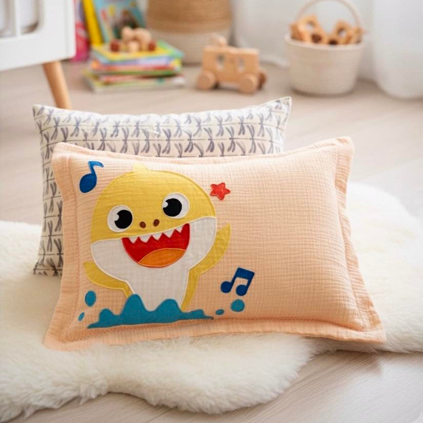 Personalized Baby Shark Muslin Pillow | Custom Name Singing Sea Friend Toddler Bedding