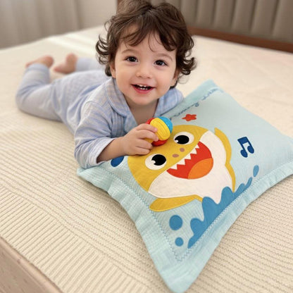 Personalized Baby Shark Muslin Pillow | Custom Name Singing Sea Friend Toddler Bedding