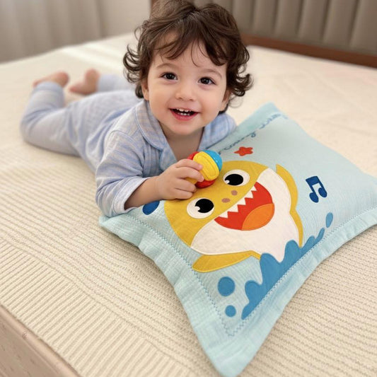 Personalized Baby Shark Muslin Pillow | Custom Name Singing Sea Friend Toddler Bedding