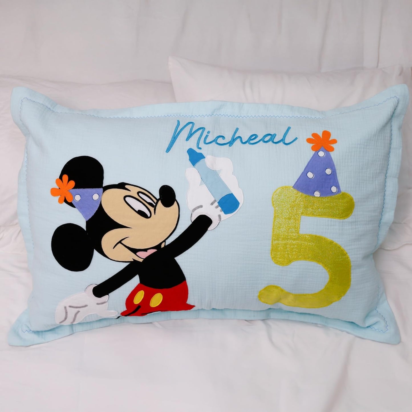 Cartoon Mouse Custom Name Muslin Pillowcase ( Mickey )