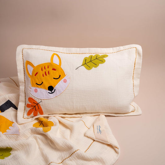 Cozy Woodland Fox Muslin Pillowcase – Handmade & Personalized