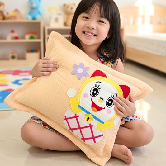 Personalized Happy Sister Cat Muslin Pillow | Custom Name Anime-Inspired Toddler Bedding
