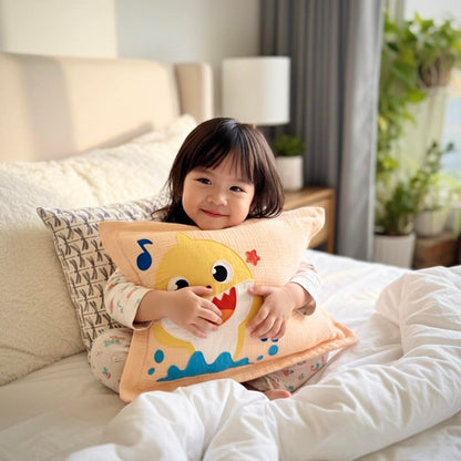 Personalized Baby Shark Muslin Pillow | Custom Name Singing Sea Friend Toddler Bedding