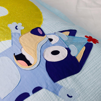 Blue Dog Character Personalized Organic Muslin Pillowcase