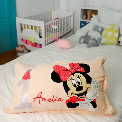 Cartoon Mouse Custom Name Muslin Pillowcase (Minnie)