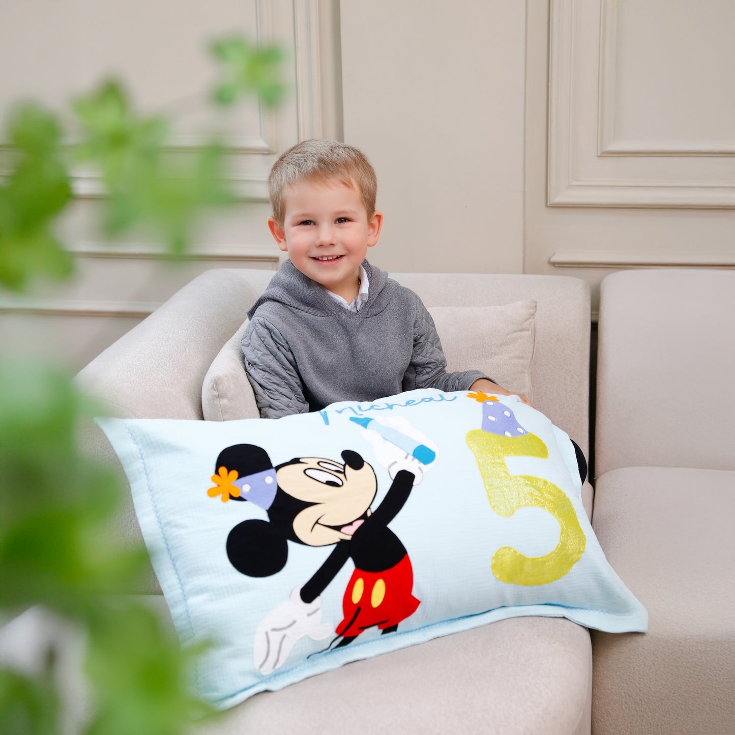 Cartoon Mouse Custom Name Muslin Pillowcase ( Mickey )